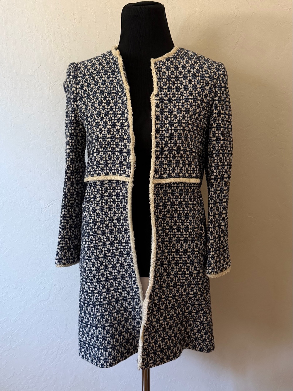 Zara Blue Printed Tweed Jacket